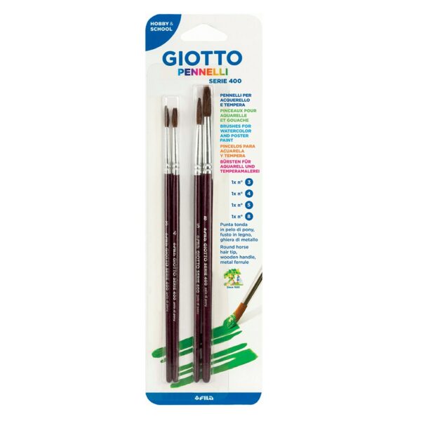 מארז 4 מכחולי מים עגולים מידה 3,4,5,8 גיאוטו GIOTTO