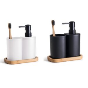 סט אמבט 3 חלקים פלסטיק עם מגש במבו