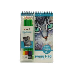 מארז בלוק ציור + עפרונות צבעוניים זוהרים ומחק