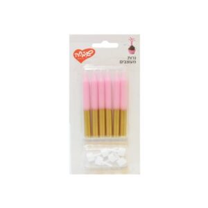 סט 6 נרות בצבע ורוד עם גליטר זהב