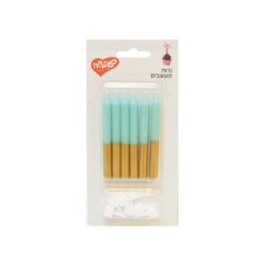 סט 6 נרות בצבע תכלת עם גליטר זהב