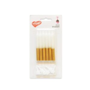 סט 6 נרות בצבע לבן עם גליטר זהב