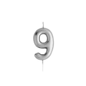 נר ספרה 9 בצבע כסף