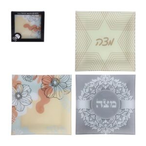 צלחת זכוכית מרובעת למצה "אביב" 20 ס"מ