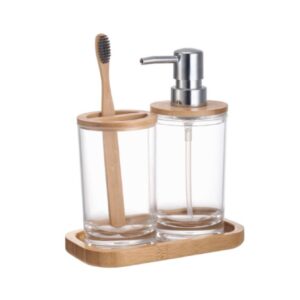 סט אמבט 3 חלקים אקרילי שקוף עם במבו