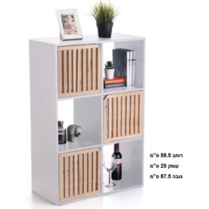 כוורת עץ 6 תאים לבנה עם דלתות עץ