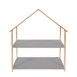 כוננית עץ 2 מדפים אפורים בית