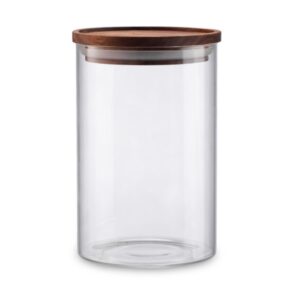 צנצנת זכוכית דקה עם מכסה עץ 1000 מ"ל