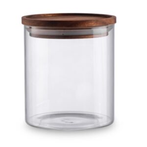 צנצנת זכוכית דקה עם מכסה עץ 650 מ"ל