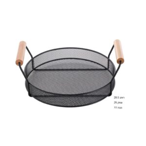 מגש רשת עגול בצבע שחור עם ידיות במבוק 28.5*25*11