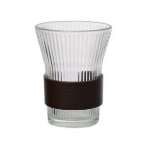 כוס זכוכית פסים עם חבק מעץ