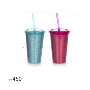 כוס עם קשית נצנצים