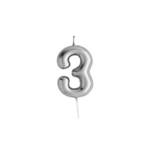 נר ספרה 3 בצבע כסף