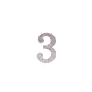 נר ספרה 3 - לבן כסף נוצץ