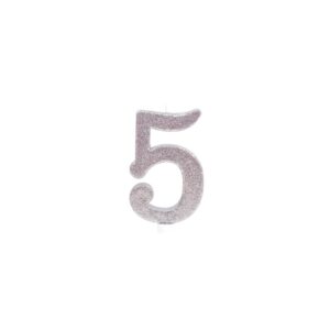 נר ספרה 5 גדול - לבן כסף נוצץ