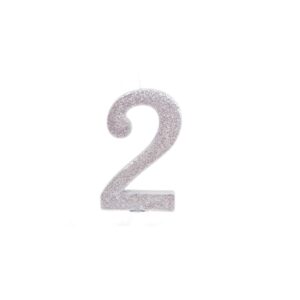נר ספרה 2 גדול - לבן כסף נוצץ