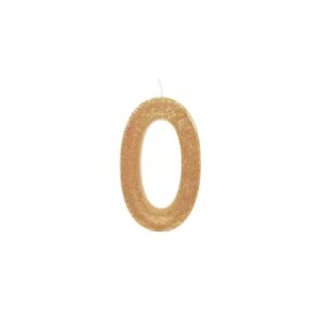 נר ספרה 0 גדול - לבן זהב נוצץ