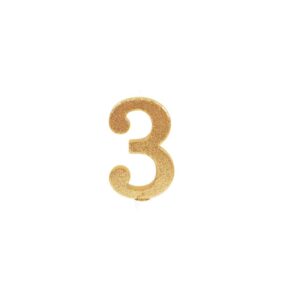 נר ספרה 3 גדול - לבן זהב נוצץ