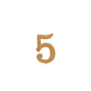 נר ספרה 5 גדול - לבן זהב נוצץ