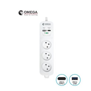 רב שקע 2A USB+TYPE C כבל 1 מטר OMEGA