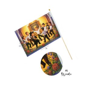 דגל שמחת תורה ילדים רוקדים נצנצים וזהב
